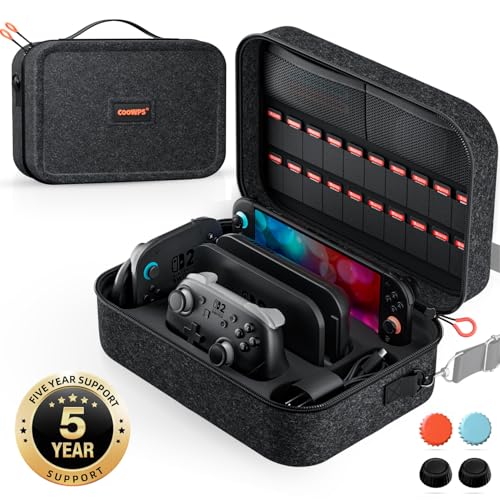 COOWPS Switch 2 Case for Nintendo Switch 2, with 4Pcs Thumb Grips, Game Card Slots, Odorless Felt Hard Shell Military Grade Protection All In One Travel Case for Switch 2 Console Accessories - color: Dark Grey