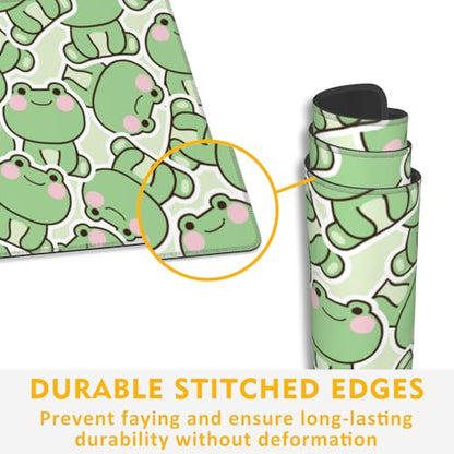 Kawaii Frog Gaming Mouse Pad,Green Cute Desk Mat,31.5""X15.7"" Large Desk Pad with Stitched Edge Non-Slip Base Keyboard Big Mouse Pad for Office Home Work Gaming, WDQ-D09 - color: Cartoon Cute Frog