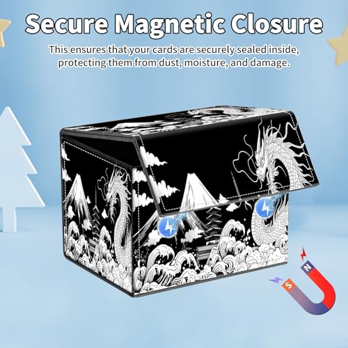 for MTG Commander Deck Box,Card Deck Box for Trading Yugioh MTG,Fits 100 Double Sleeved Cards,PU Leather Strong Magnet Case for Magic Commander TCG CCG,Black White Dragon - color: Black White Dragon