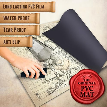 Melee Mats DND Map Starter Set - 24” x 36", Wet & Dry Erase Battle Terrain Grid for Dungeons and Dragons - Ultimate Tabletop Gaming Experience with Accessories - color: 24"x36"