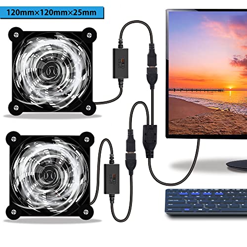 2Pack Quiet 120mm USB Fan Dual-Ball Bearings, USB Fan 5V, with L/M/H 3-Degree Speed Controller High Airflow Cooling Fan for Router Modem Receiver DVR Xbox TV Box - size: 2Pack