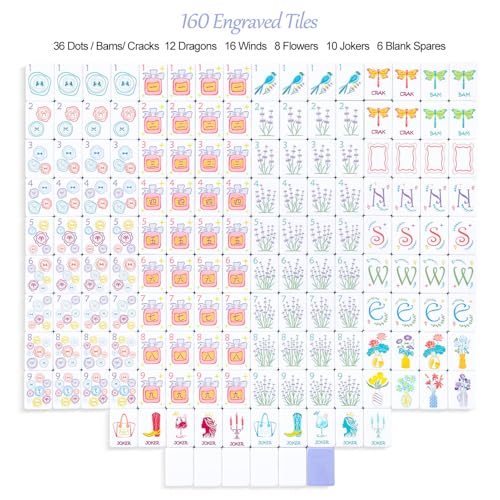 American Mahjong Tile Set,160 Light Purple Acrylic (4-Layer) Engraved Mahjong Tiles, Mahjong Tile Bag and Mahjong Accessories for Mahjong Beginner