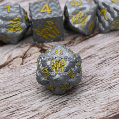 Dragon Scale Metal Dice Set-Dragon Claw,with Gift Metal Box for TTRPG Tabletop Gaming,Dungeon Masters,RPG Adventures(Grey) - color: Grey
