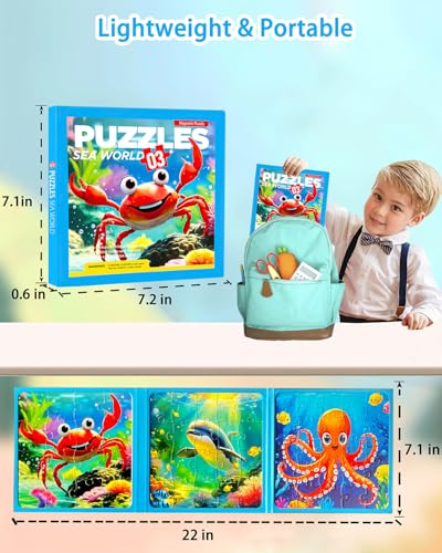 Magnetic Puzzles for Kids 4-6, Children Travel Puzzle Book Activity Toys Games for 3 4 5 6 Years Old Kids Boys Girls in Car Airplane, Learning Magnet for Road Trip (Crab) - style: Ocean Crab(16+20+25)