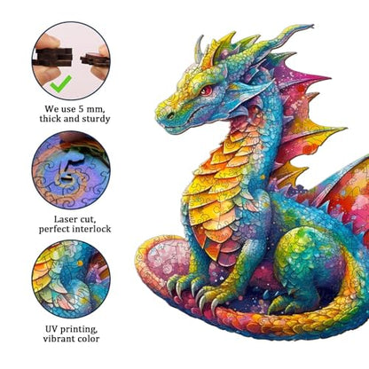 Jigfoxy Wooden Puzzles for Adults, Dragon Wood Puzzle for Adults, Unique Animal-Shaped Wooden Jigsaw Puzzle, Christmas Thanksgiving Gifts for Puzzle Lovers, Family and Friends (S-9.8 * 8.5in-100pcs) - size: Small