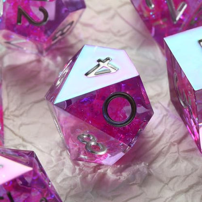 Iridescent Plating Purple Sharp D&D Dice, DNDND Handmade DND Resin Sharp Edge D&D Die with Gift Case for Dungeons and Dragon Tabletop Games (Iridescent Plating Purple) - color: Iridescent Purple