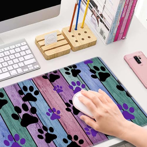 Dog Paw Desk Mat Black and Purple Large Extended Mouse Pad XL Desk Pad Gaming Mousepad Keyboard Mouse Mat for Computer Laptop 31.5''X11.8'' Non-Slip Rubber Base with Stitched Edges - color: Black and Purple Dog Paw