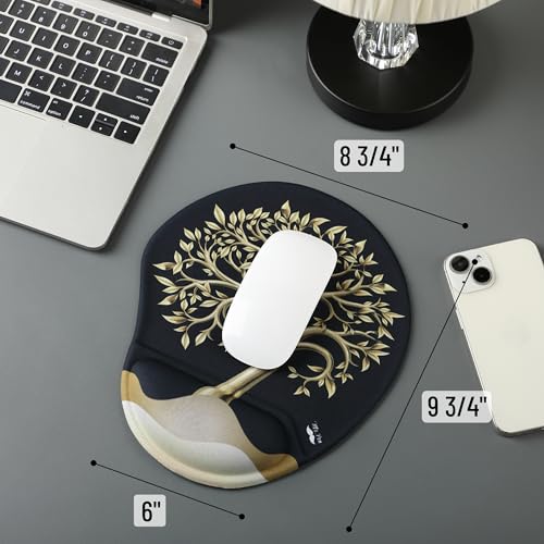 Mr. Pen- Ergonomic Mouse Pad with Wrist Rest, Golden Tree Design | Breathable Fabric with Memory Foam Cushion, Non-Slip Rubber Base, Gel Mouse Pad with Wrist Support - color: Golden Tree