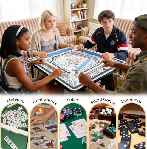 Blue Chinoiserie Labrador Mahjong Mat 31.5 x 31.5 Inch, French Country Toile Black Lab Non-Slip Noise Reduction Mahjong Table Mat for American Mah Jong Poker Card Board Games Dominoes - color: Blue Chinoiserie Labrador