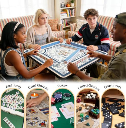Blue Chinoiserie Labrador Mahjong Mat 31.5 x 31.5 Inch, French Country Toile Black Lab Non-Slip Noise Reduction Mahjong Table Mat for American Mah Jong Poker Card Board Games Dominoes - color: Blue Chinoiserie Labrador