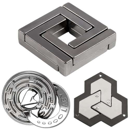 3 PCS Metal Brain Teaser Puzzles Set for Present Gift | Bling Musae Vintage Metal 3D IQ Game, Challenging Disentanglement Logic Puzzles, Family Party for 15+ Adults WP12MX1 - color: Metallic Color(combination 2)