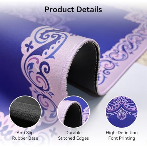 32.4x32.4 Inch Mandala Mahjong Mat with 3MM Noise Reduction | Rubber Anti Slip for Poker, Card, Board & Tile Games, Dominoes, Ships Rolled No Creases Mat - color: Lavender Purple