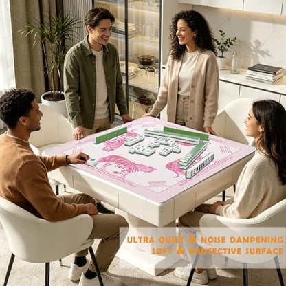 Pink Tigter Mahjong Mat Pads, Funky Cute Mahjong Mats for Table 31.5 In | Preppy Mahjong Mat, Funky Noise Reduction Mahjong Game Pad, Girly Mah Jong Mats Table Cover, Mahjong Gifts for Women - color: Pink Tigter