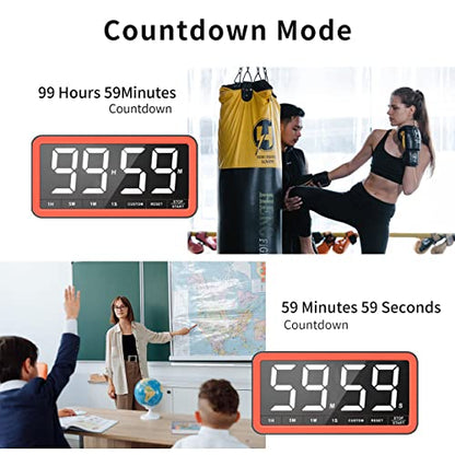Large 7.8" Digital Timer, Magnetic LED Timer for Kitchen & Classroom | USB-C Rechargeable, Up to 99 Hours Count Up & Countdown Timer with 3 Brightness Levels, 4 Alert Modes and 3 Volume Levels - color: Black Red