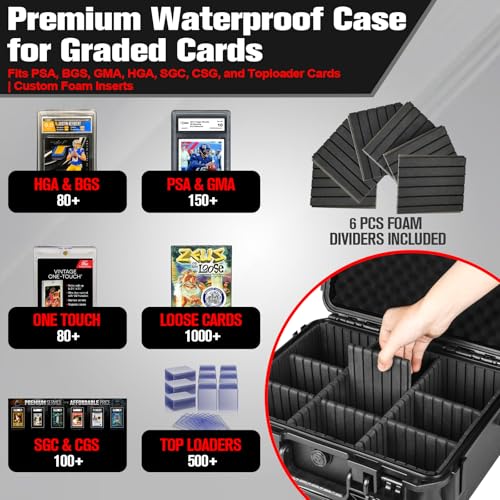 Graded Card Case Storage Box: Fits Toploader Trading Sport Maggnetic Cards | Waterproof with Adjustable 6 Foam Dividers for PSA BGS SGC Sports Card, Card Box Holders 500+ Top Loaders, 120+Magnetic