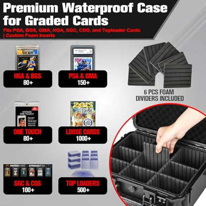 Graded Card Case Storage Box: Fits Toploader Trading Sport Maggnetic Cards | Waterproof with Adjustable 6 Foam Dividers for PSA BGS SGC Sports Card, Card Box Holders 500+ Top Loaders, 120+Magnetic
