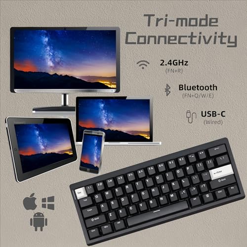 GMK61 60% Mechanical Keyboard,Tri-Mode PBT Keycaps Linear Switches 61 Keys,South-Facing RGB Gasket Mounted Plate Gaming Keyboard for Win/MAC (Black, Brown Switch)