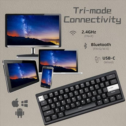 GMK61 60% Mechanical Keyboard,Tri-Mode PBT Keycaps Linear Switches 61 Keys,South-Facing RGB Gasket Mounted Plate Gaming Keyboard for Win/MAC (Black, Brown Switch)