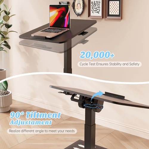 Foldable Mobile Standing Desk, Rolling Laptop Cart, Black | 29.9"-42.9" Height Adjustment, Easy to Fold, Portable Standing Desk on Wheels, Folding Desk for Compact Space - color: Black