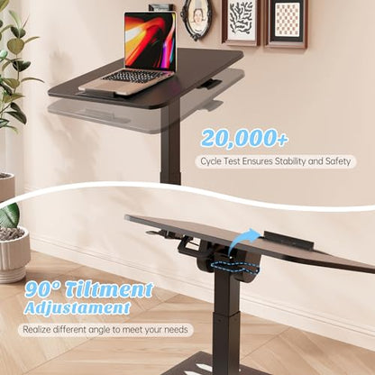 Foldable Mobile Standing Desk, Rolling Laptop Cart, Black | 29.9"-42.9" Height Adjustment, Easy to Fold, Portable Standing Desk on Wheels, Folding Desk for Compact Space - color: Black