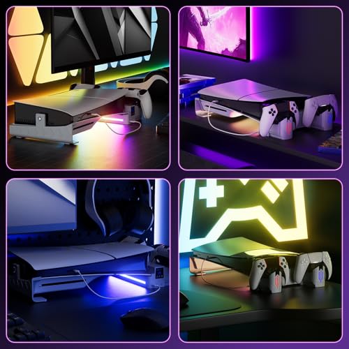 Slim Horizontal Stand Compatible with Slim Disc & Digital Version Dual Use Charging Station with Multi-Mode RGB Light with 3-Level Cooling Fan,White