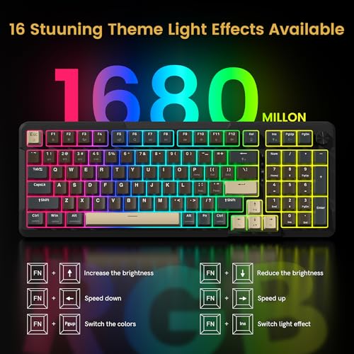 Redragon K742 Wireless Mechanical Gaming Keyboard with Knob, Bluetooth 5.0/2.4GHz/USB C Wired Creamy Keyboard with Number Pad for PC Computer, RGB Backlits, Hot-Swappable with Linear Switches (Brown) - color: Brown