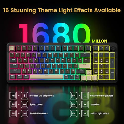 Redragon K742 Wireless Mechanical Gaming Keyboard with Knob, Bluetooth 5.0/2.4GHz/USB C Wired Creamy Keyboard with Number Pad for PC Computer, RGB Backlits, Hot-Swappable with Linear Switches (Brown) - color: Brown