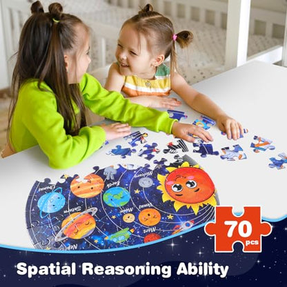 Civaner 70 Pieces Floor Puzzles Round Large Puzzles for Kids Ages 3-5 5-8 Jumbo Jigsaw Puzzle Educational Gifts for Toddlers Girls Boys Baby Shower Holiday Birthday(Solar System) - style: Solar System