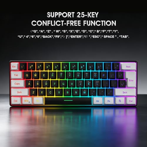 Snpurdiri 60% Wired Gaming Keyboard, Small RGB Backlit Membrane Gaming Keyboard, Ultra-Compact Mini Waterproof Keyboard for PC Computer Gamer White and Black - color: White and Black