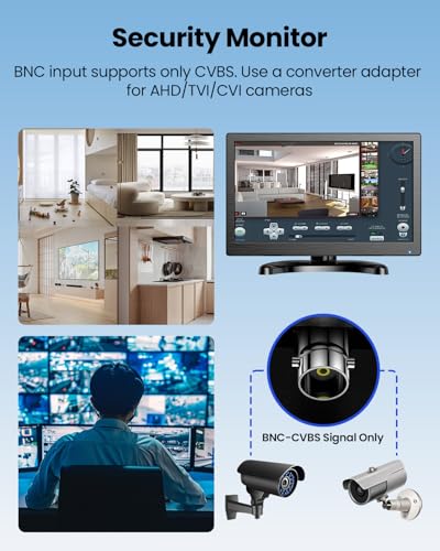 Eyoyo CCTV Monitor 12 Inch Small Computer Monitors 1920x1080P Mini LED Display with HDMI VGA AV BNC USB Ports IPS Screen Security Monitor Built in Speaker for Home Office - style: 12 inch 1920x1080
