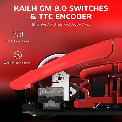 ATTACK SHARK X3 Wireless Gaming Mouse, 49g Ergonomic Computer Mouse, Triple Modes PAW3395 26K DPI Optical Sensor, 200h Battery Life, Programmable Buttons, Gaming Accessories for PC/Laptop/Mac (Red) - color: Red