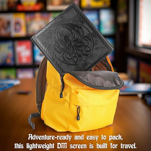 CASEMATIX DM Screen – 3-Panel Travel-Ready Game Master Screen with Transparent Pockets, PU Leather GM Screen, Wet-Erase Compatible, Compact Size for Portable Tabletop RPG Campaigns