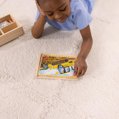 Melissa & Doug 4‑in‑1 Wooden Construction Vehicles Jigsaw Puzzle Set, 48 Pieces with Storage Box, Toddler Puzzle Toy for Kids Ages 3+ - FSC Certified - style: Construction