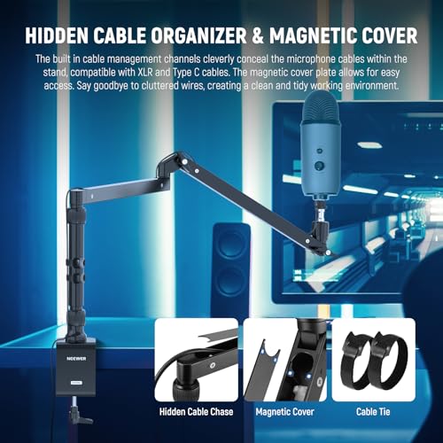 NEEWER Low Profile Mic Arm Desk Stand Mount with Damping, 360° Swivel Articulating Boom Arms with Heighten Pole & Cable Management Channels for Microphone Podcast Gaming Streaming Zoom Calls, MST002 - style: MST002