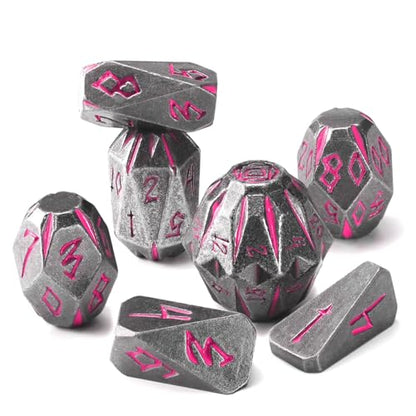 ZHOORQI Metal DND Dice Stonehenge Polyhedral Die Set for RPG(Black Pink) | D and D Dice, 7Pcs/Set Unique Cool Dice, Perfect Dice Gifts for Dungeons and Dragons RPG Role Play Games - color: Black Pink