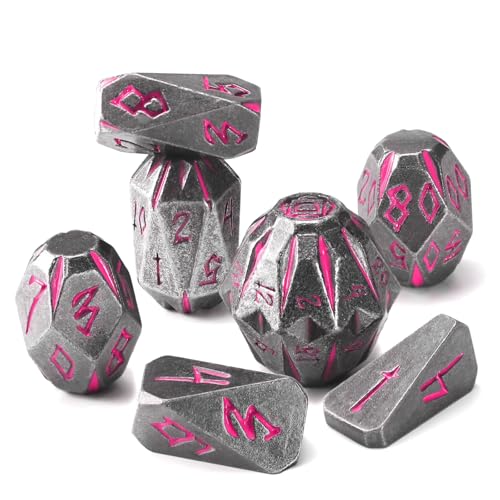 ZHOORQI Metal DND Dice Stonehenge Polyhedral Die Set for RPG(Black Pink) | D and D Dice, 7Pcs/Set Unique Cool Dice, Perfect Dice Gifts for Dungeons and Dragons RPG Role Play Games - color: Black Pink