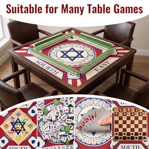 Mahjong Mat for Table, American Mahjong Mat with Printed Rules, 31.5 x 31.5Inch, Anti-Slip, Noise-Reducing Table Cover for Mahjong, Dominoes, Board Games, Poker, and Card Games (Red and White) - color: Red and White