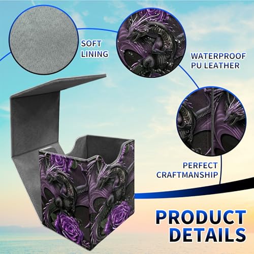 Purple Rose Dragon Card Deck Box, MTG Commander Deck Box Card Deck Case for Trading Cards, 100+ Sleeved Cards with PU Leather Magnetic Card Storage Box for TCG CCG Magic Cards - color: Card Deck Box-595