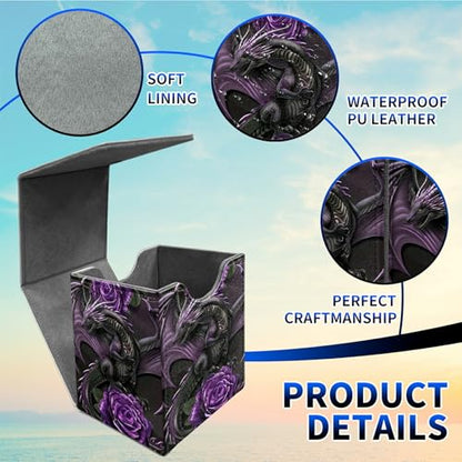 Purple Rose Dragon Card Deck Box, MTG Commander Deck Box Card Deck Case for Trading Cards, 100+ Sleeved Cards with PU Leather Magnetic Card Storage Box for TCG CCG Magic Cards - color: Card Deck Box-595