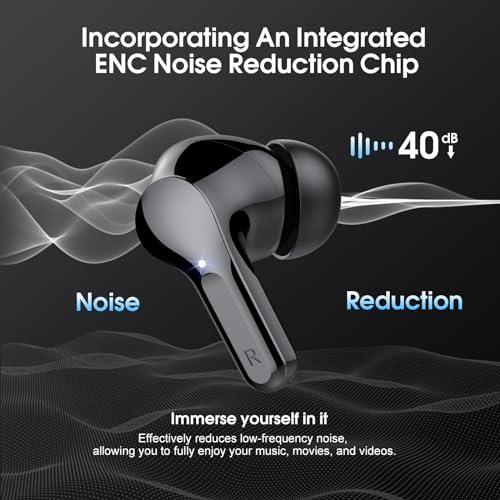 Wireless Earbuds, Bluetooth 5.4 Headphones HiFi Stereo, Bluetooth Earbuds with ENC Noise Cancelling Mic, IP7 Waterproof in Ear Earphones, 48H, LED Display Ear buds for Pad Workout Sports, Black - color: Black