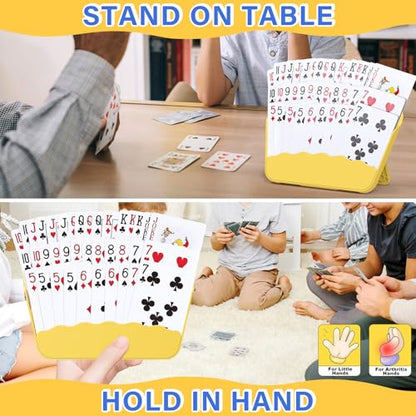 RESOVO Playing Cards Holders Stands Decks w/ Foldable Tabletop Stand, 3 Layers Design for Poker UNO Cards, Playing Card Accessories, Set of 2 (1 Blue + 1 Yellow) - color: 1 Blue + 1 Yellow
