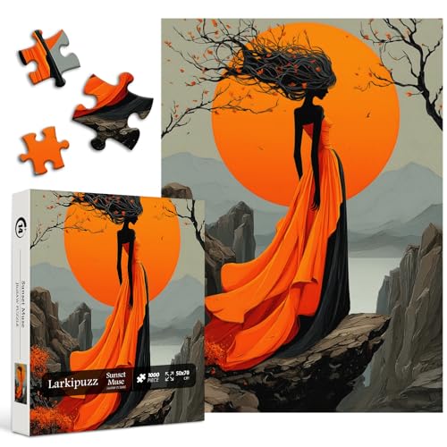 Sunset Muse Puzzles for Adults 1000 Pieces, Elegant Lady Lake Landscape Jigsaw Puzzle, Larkipuzz Challenging Aesthetic Theme for Wall Decor