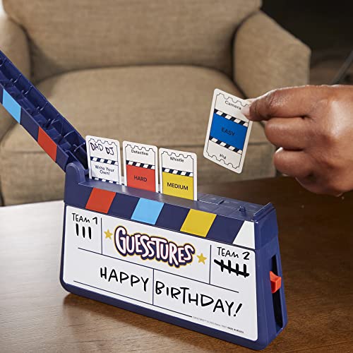 Hasbro Gaming Guesstures Game, Charades Games for 4 or More Players, Includes Customizable Cards and Clapper, Family Party Game for Ages 8 and Up