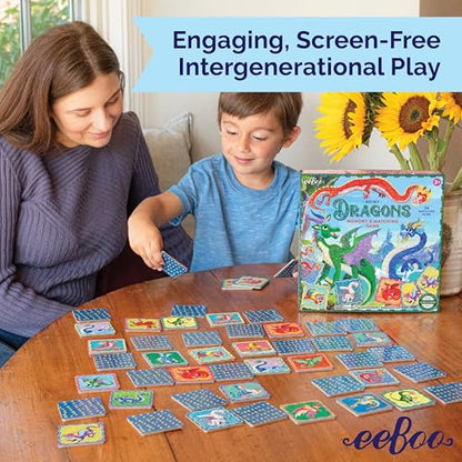eeBoo Shiny Dragons Memory & Matching Game, Ages 3+, 1-4 Players | Introduces mythical dragons. Sharpens recognition, concentration & memory skills. Includes 48 foil tiles, 24 pairs - style: Shiny Dragons