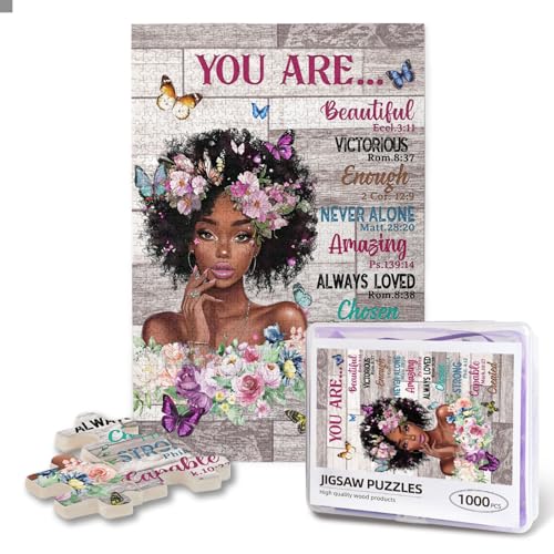 Africa American Woman Puzzle 1000 Piece Black Woman Scripture Bible Picture Painting Inspirational Quotes Wall Art Decor Wooden Puzzle for Adults - color: Inspiration Afro Woman Puzzle, size: 1000PCS