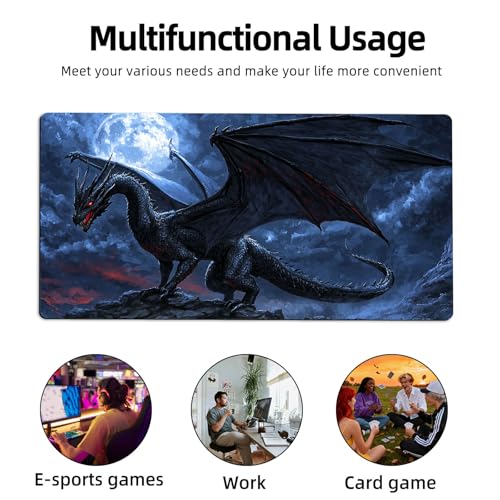 for MTG Playmat TCG Card Game Mat with Stitched Edges,Board Game Mats Non-Slip Waterproof Rubber Base 24 x 14 inch for CCG RPG DTCG Trading Card,Dark Dragon Moon - color: Dark Dragon Moon