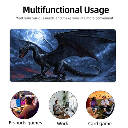 for MTG Playmat TCG Card Game Mat with Stitched Edges,Board Game Mats Non-Slip Waterproof Rubber Base 24 x 14 inch for CCG RPG DTCG Trading Card,Dark Dragon Moon - color: Dark Dragon Moon