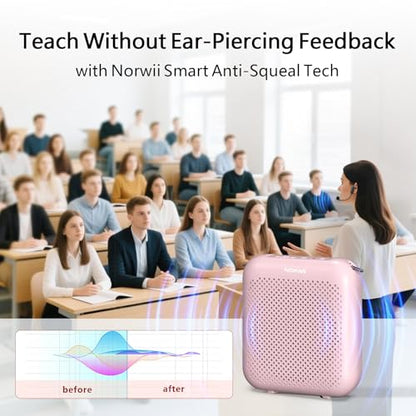 Voice Amplifier with Bluetooth, Portable Speaker with Microphone | Wireless Microphone Headset Speaker for Teacher, Mini Megaphone Sound Amplifier for Classroom, Tour Guides, Speaking - color: Pink - 15W