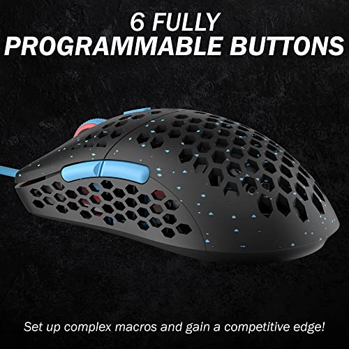 HK GAMING Mira M Ultra Lightweight Honeycomb Shell Wired RGB Gaming Mouse - Up to 12 000 cpi | 6 Buttons - 63g Only (Mira-M, Blue Phantom)