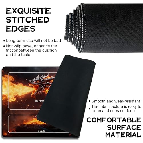 Playmat for MTG The Fire Dragon on the Rock Magic Play Mat 24x14 Inch Card Game Mat for Magic The Gathering TCG PTCG Playmat with Free Storage Bags Non-Slip Backing and Stitched Edge - color: The Fire Dragon on the Rock With Zones